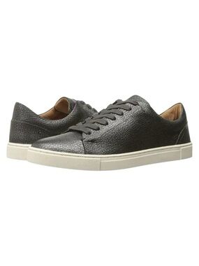 Frye Black Pebbled Leather Lace Up Ivy Low Top Sneakers Women’s 8M Pewter